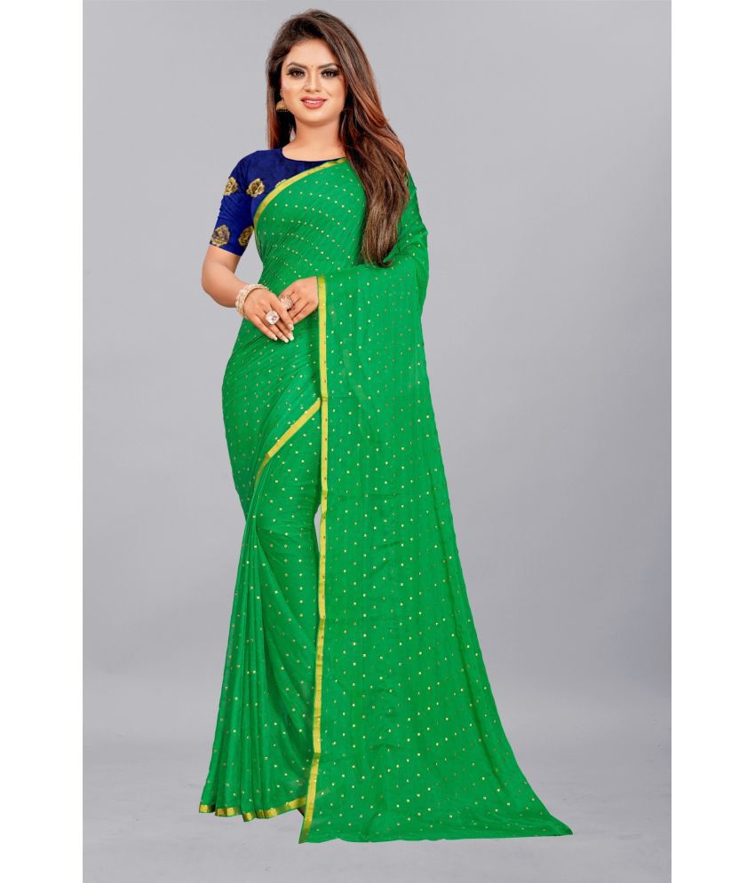     			Rhey - Green Chiffon Saree With Blouse Piece ( Pack of 1 )