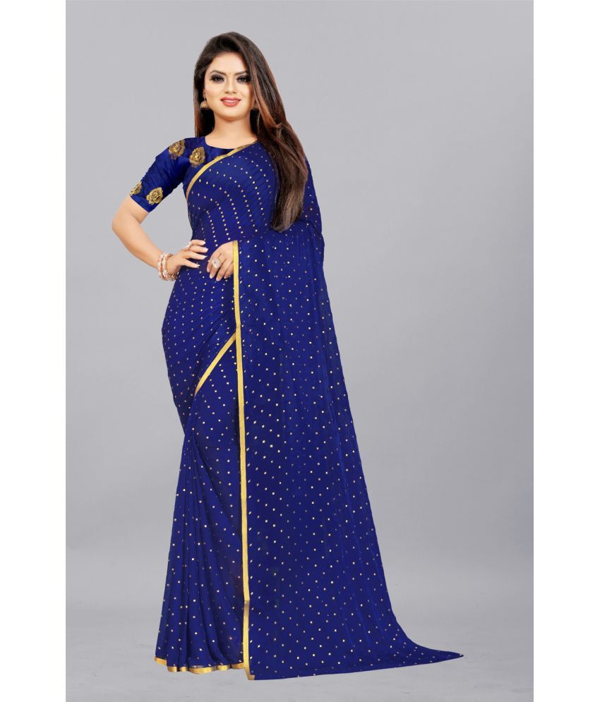     			Rhey - Navy Blue Chiffon Saree With Blouse Piece ( Pack of 1 )