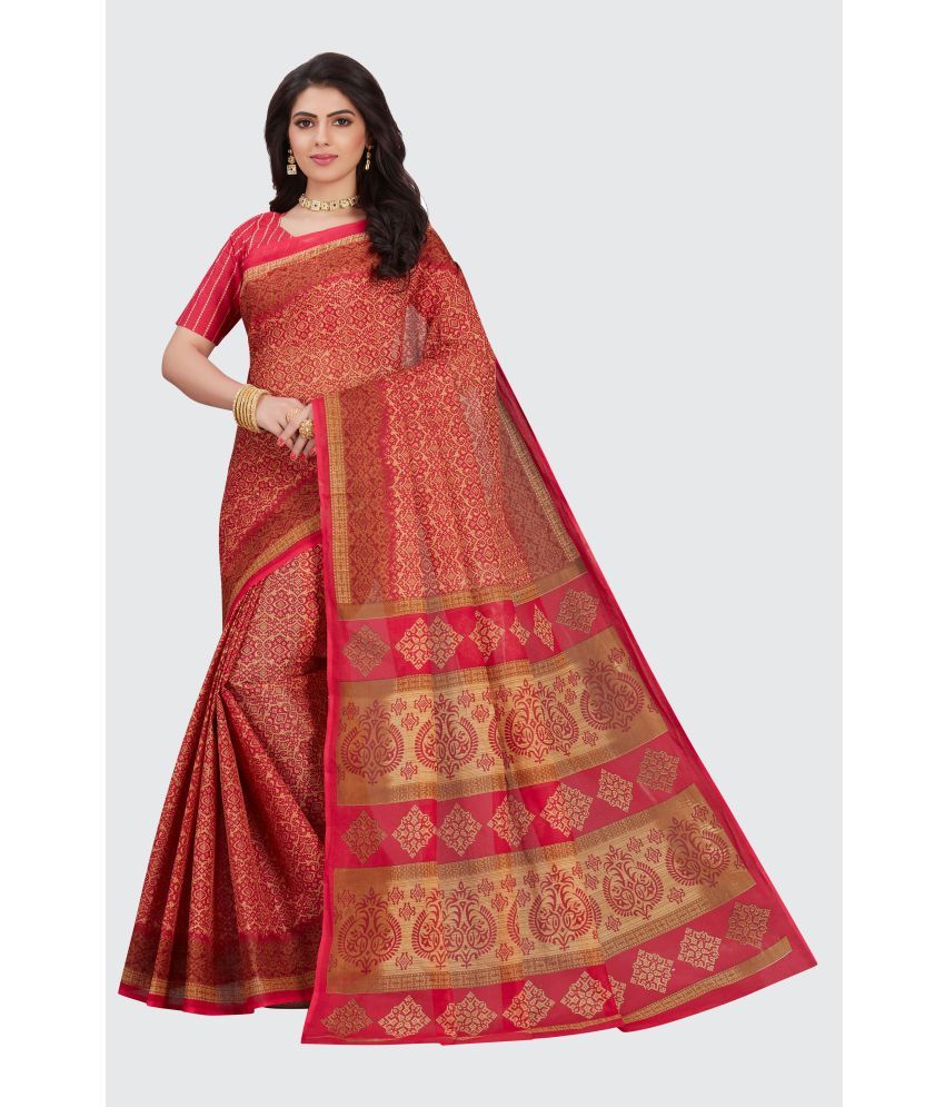     			SHANVIKA - Red Cotton Saree With Blouse Piece ( Pack of 1 )