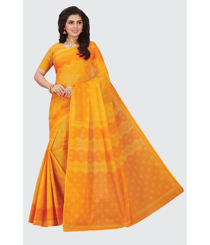     			SHANVIKA - Yellow Cotton Saree With Blouse Piece ( Pack of 1 )