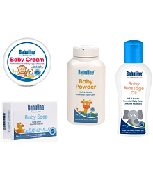 Babuline Complete Baby Care Kit Baby Massage Oil 50ml, Bar 50gm, Baby Cream 50gm, Baby Powder 50gm for New Born Babies Bath &amp; Skin Essentials Combo Value Pack Baby Shower Gift Set (Pack of 4)