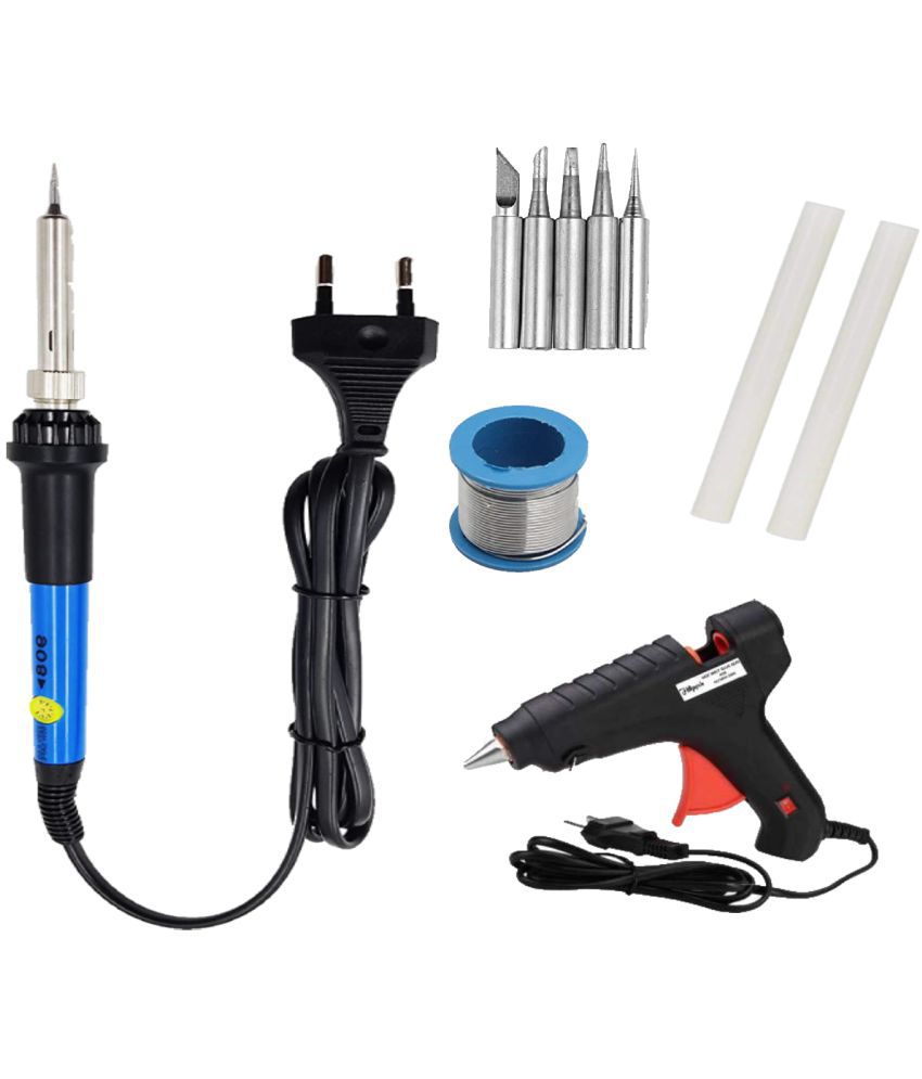     			ALDECO: ( 10 in 1 ) 25 Watt Soldering Iron Kit With-Heavy Iron, 5 pcs Bit Set, Wire, Glue Gun, 2 Glue Stick
