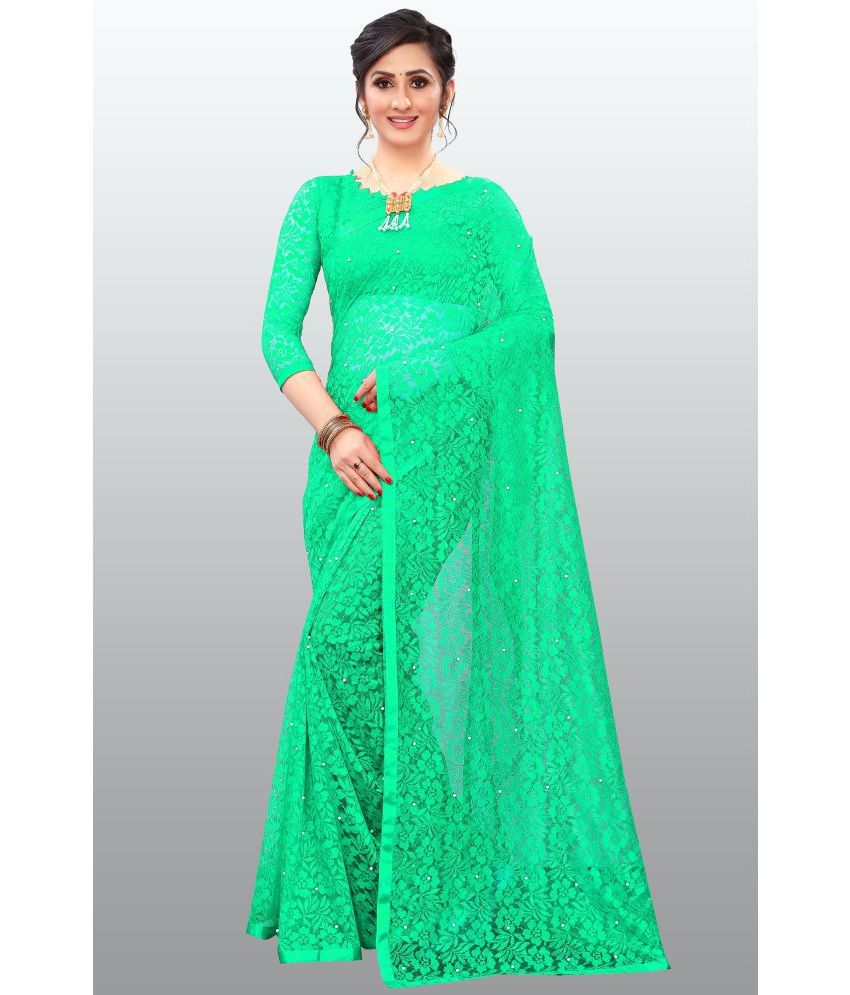     			Indy Bliss - Fluorescent Green Net Saree With Blouse Piece ( Pack of 1 )