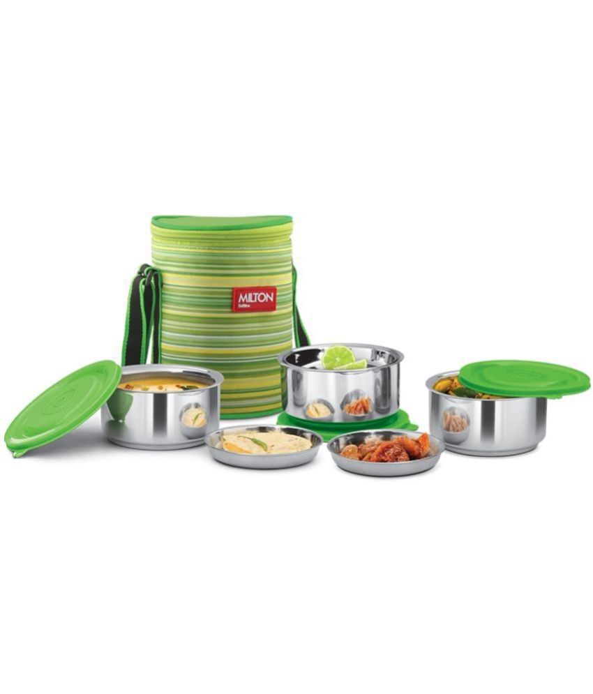     			Milton Ribbon 3 Stainless Steel Lunch Box with Jackets, Set of 3, Green
