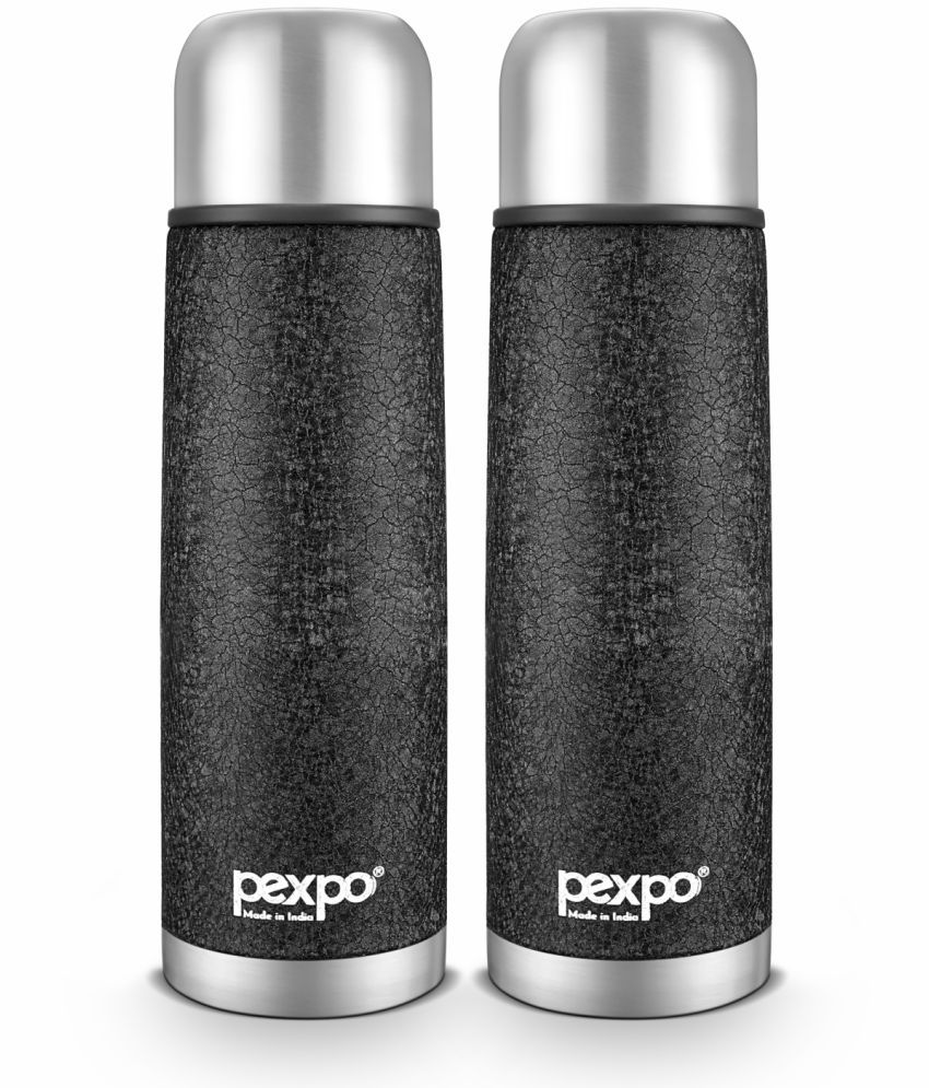     			Pexpo 350ml 24 Hrs Hot and Cold Flask, Flamingo Vacuum insulated Bottle (Pack of 2, Black)
