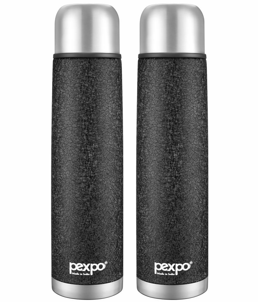     			Pexpo 500ml 24 Hrs Hot and Cold ISI Certified Flask with Jute-bag, Flamingo Vacuum insulated Bottle (Pack of 2, Black)