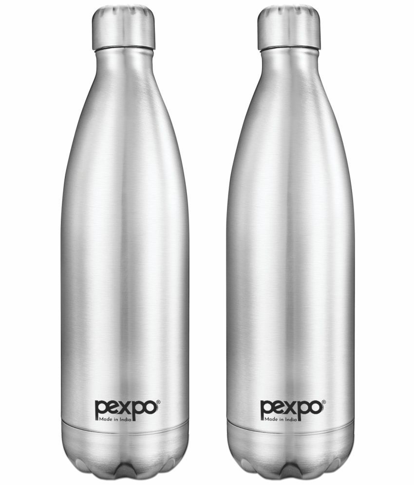     			Pexpo 1000ml 24 Hrs Hot and Cold ISI Certified Flask, Electro Vacuum insulated Bottle (Pack of 2, Silver)