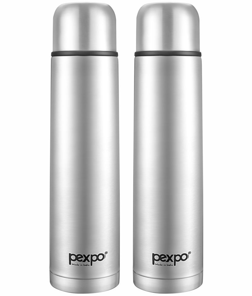     			Pexpo 750ml 24 Hrs Hot and Cold Flask with Jute-bag, Flexo Vacuum insulated Bottle (Pack of 2, Silver)