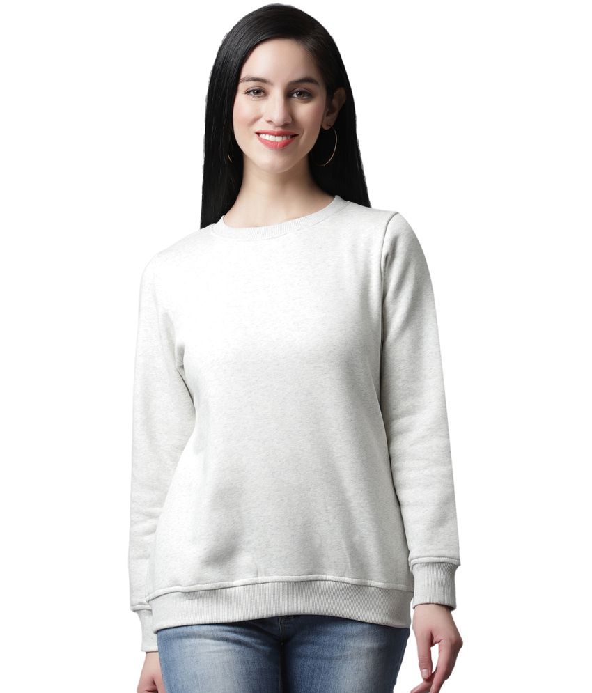 Rute Cotton - Fleece White Non Hooded Sweatshirt