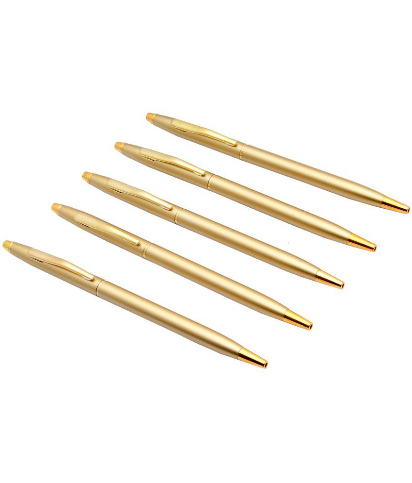     			Srpc Set Of 5 Campaign Gold Finish Sleek Metal Body Ball Point Pen Blue Refill