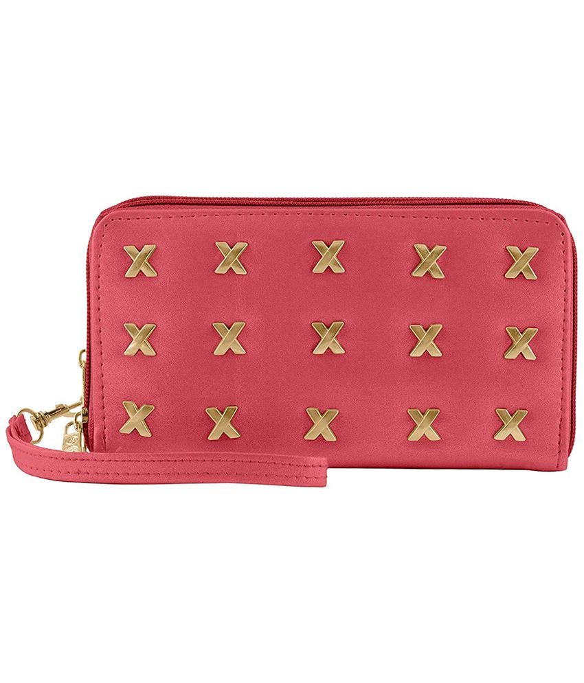     			TAP FASHION - Pink Faux Leather Wristlet