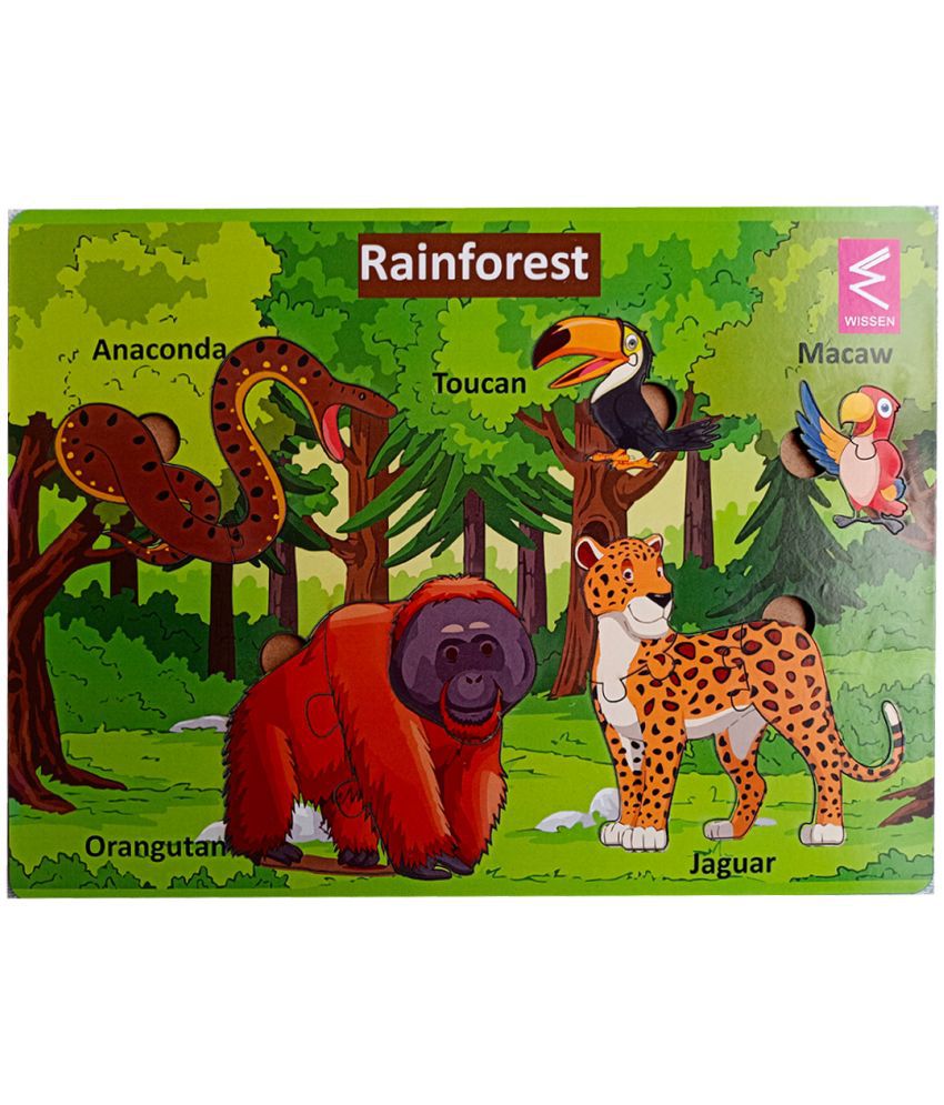     			Wooden Rainforest Habitat Learning Puzzle board game for Kids Toddlers Age 2-5 Years Self-Correcting Wooden Cards Matching Games