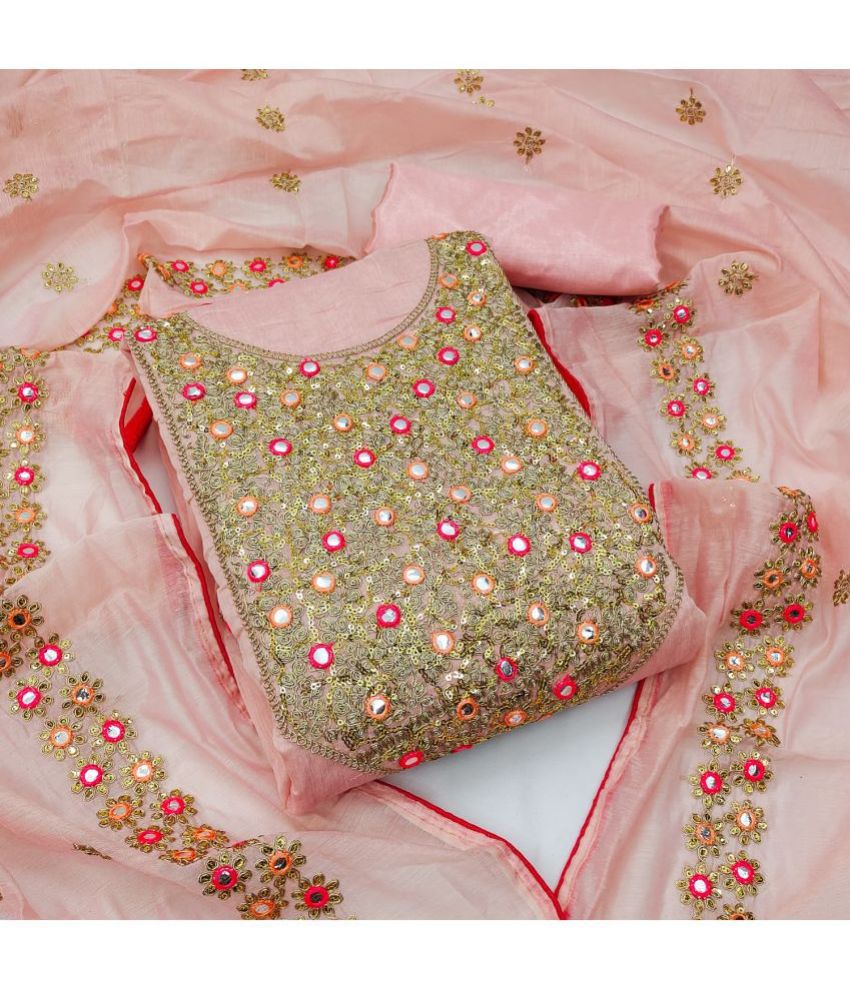     			Heenari - Unstitched Pink Chanderi Dress Material ( Pack of 1 )