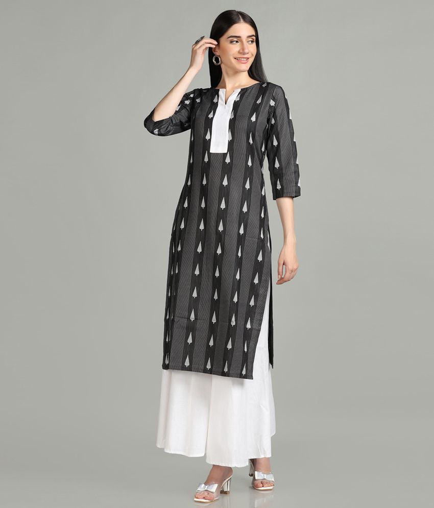     			Hritika - Black Cotton Blend Women's Straight Kurti ( Pack of 1 )