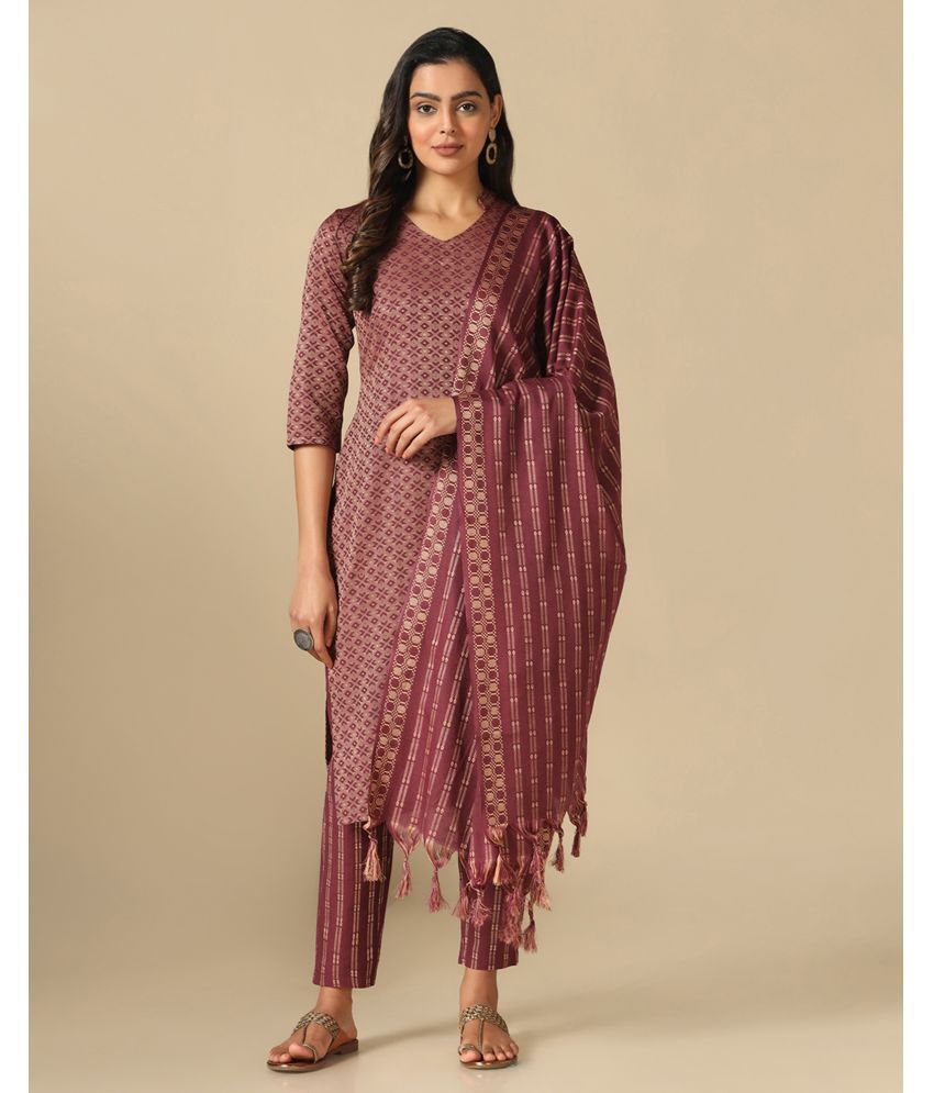     			Hritika - Maroon Straight Cotton Women's Stitched Salwar Suit ( Pack of 1 )