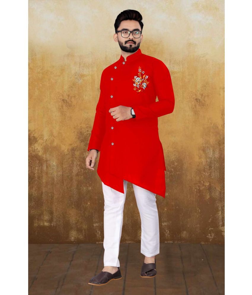     			KC Kunj Creation - Red Cotton Regular Fit Men's Kurta Pyjama Set ( Pack of 1 )