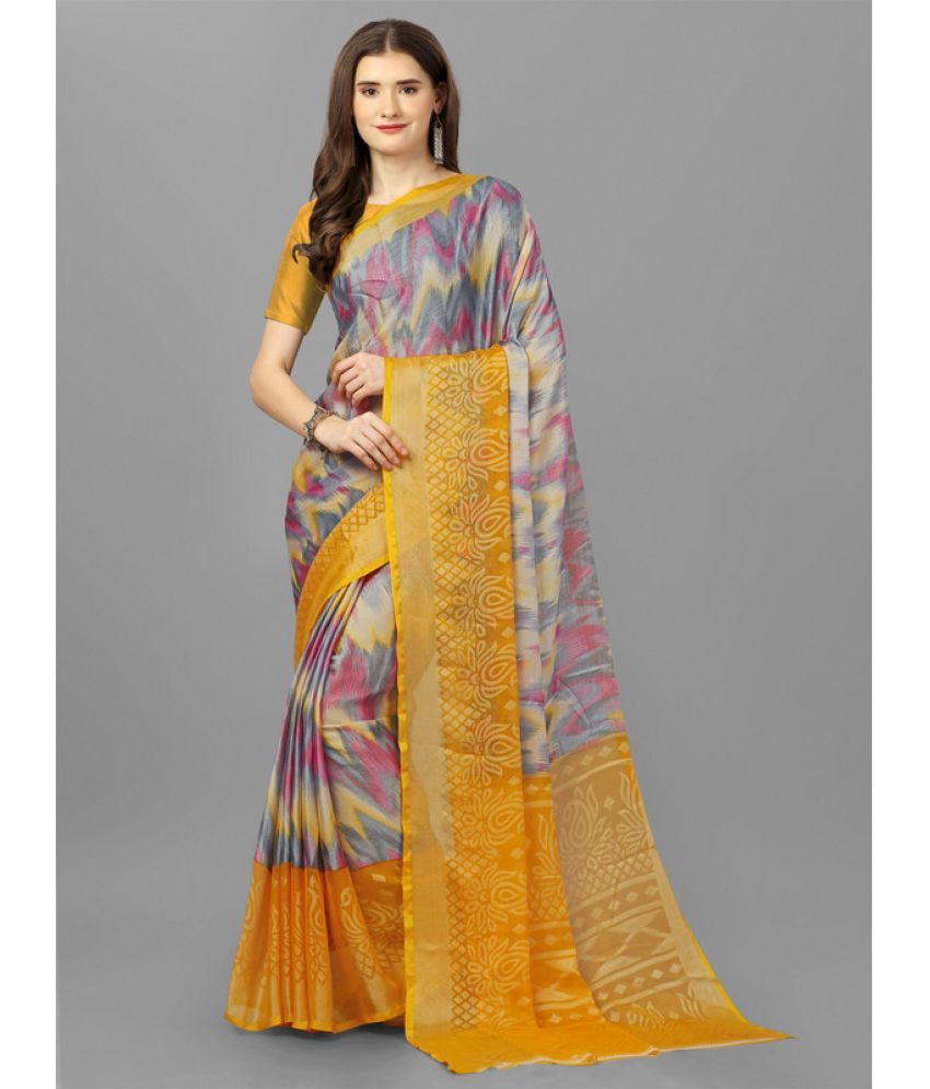     			Sanjana Silk - Yellow Brasso Saree With Blouse Piece ( Pack of 1 )