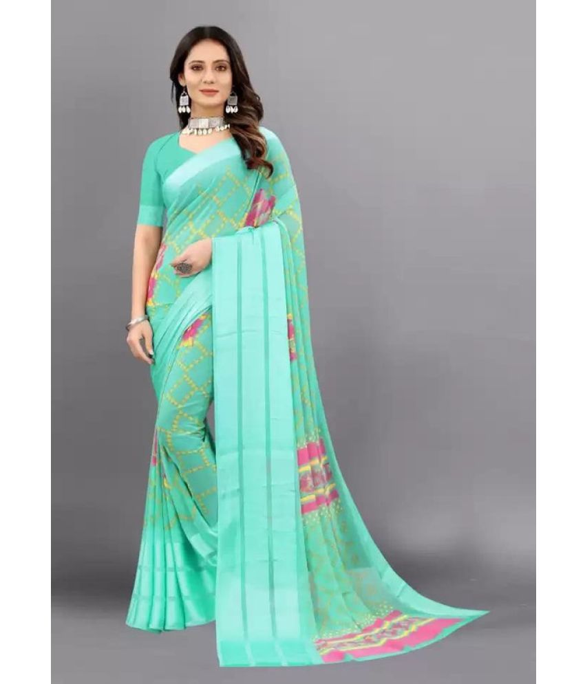     			Sitanjali Lifestyle - Green Georgette Saree With Blouse Piece ( Pack of 1 )