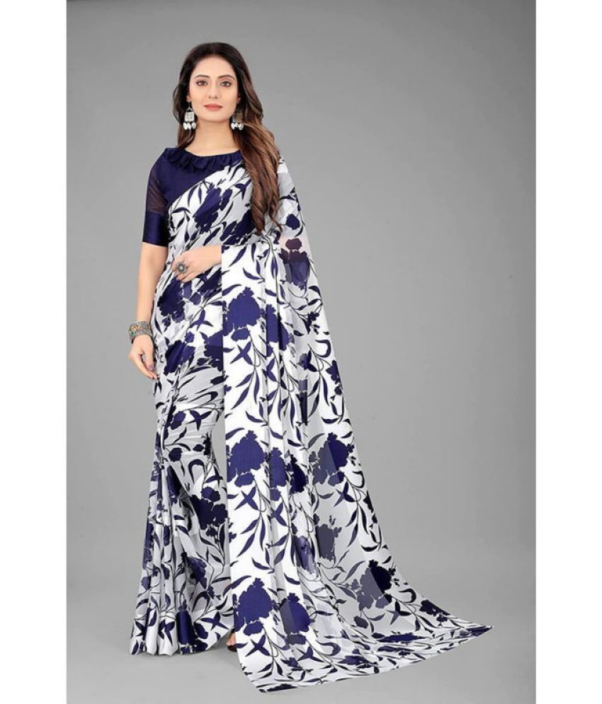     			Sitanjali Lifestyle - Navy Blue Georgette Saree With Blouse Piece ( Pack of 1 )