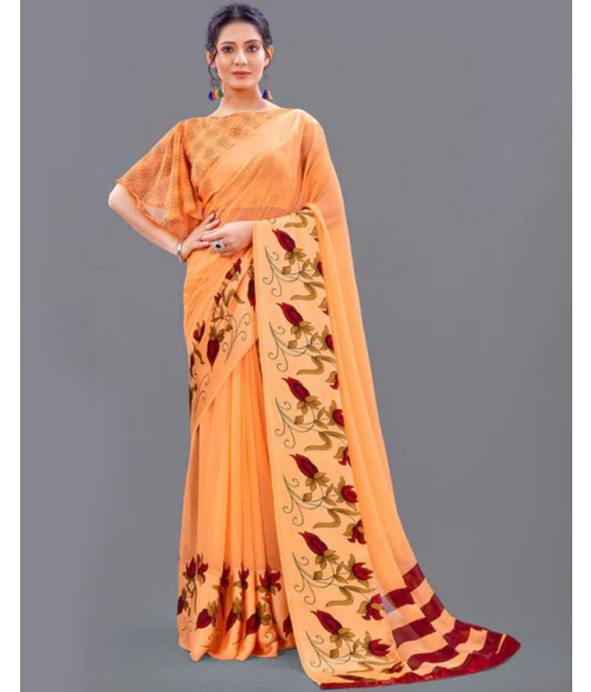     			Sitanjali Lifestyle - Orange Georgette Saree With Blouse Piece ( Pack of 1 )