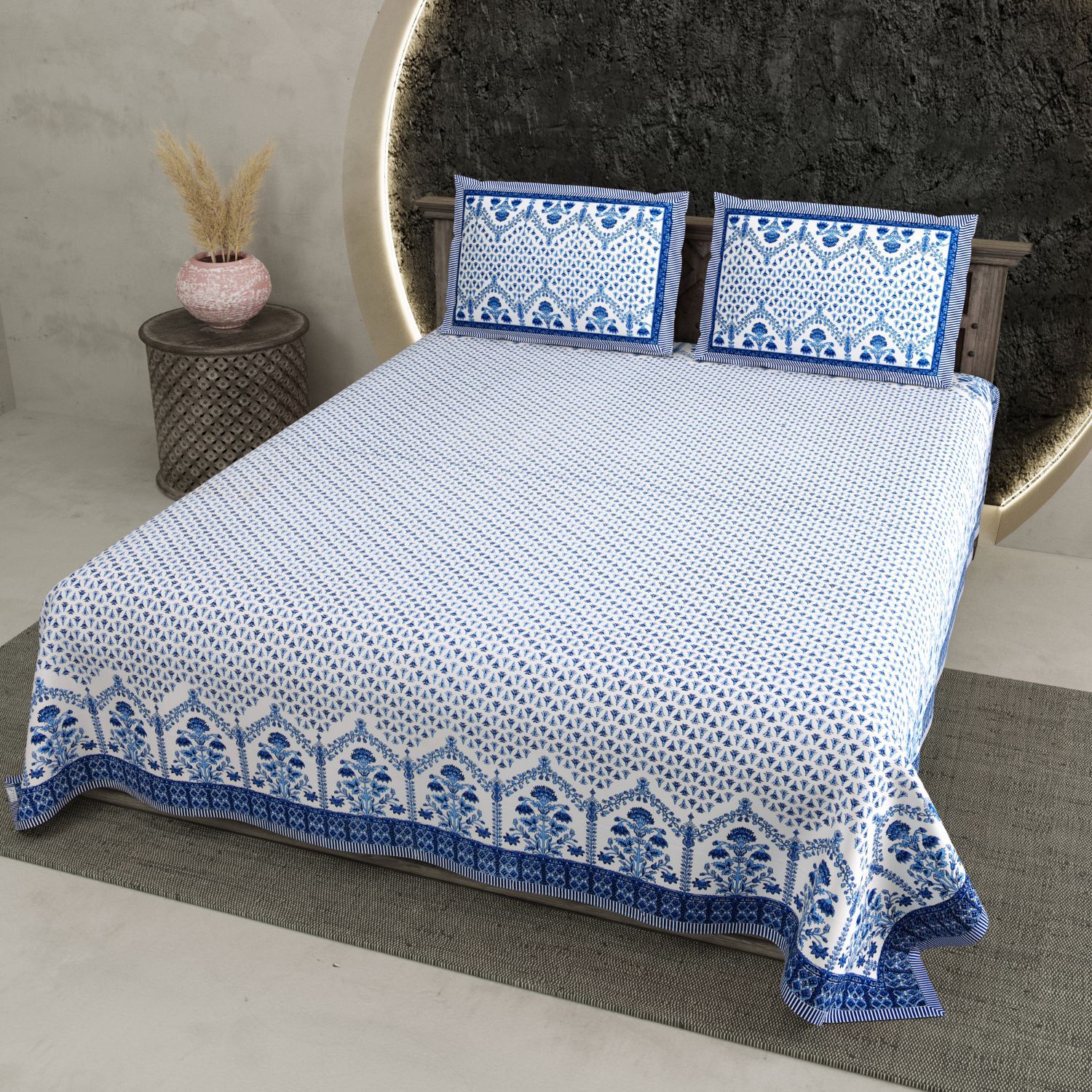    			UniqueChoice Cotton Floral Printed Double Bedsheet with 2 Pillow Covers - Multicolor