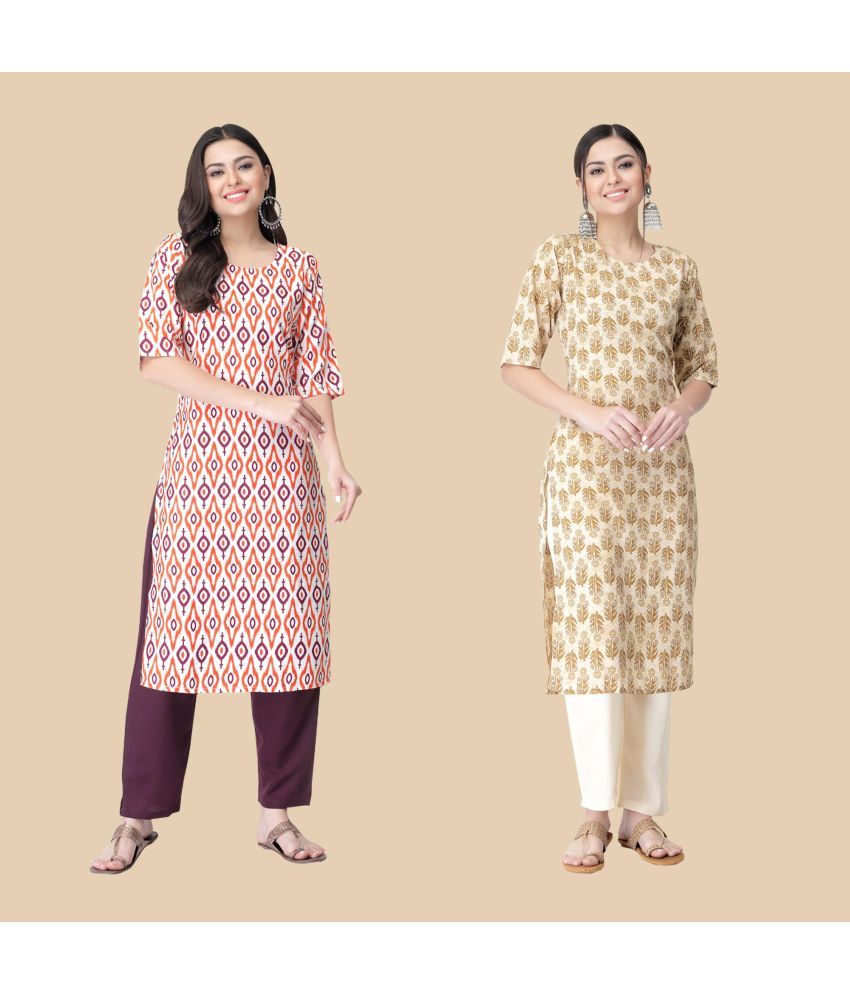     			1 Stop Fashion - Multicolor Crepe Women's Straight Kurti ( Pack of 2 )