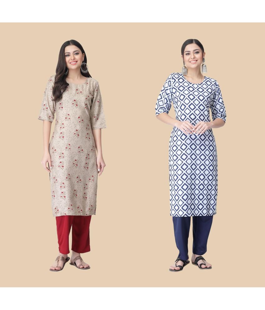     			1 Stop Fashion - Multicolor Crepe Women's Straight Kurti ( Pack of 2 )