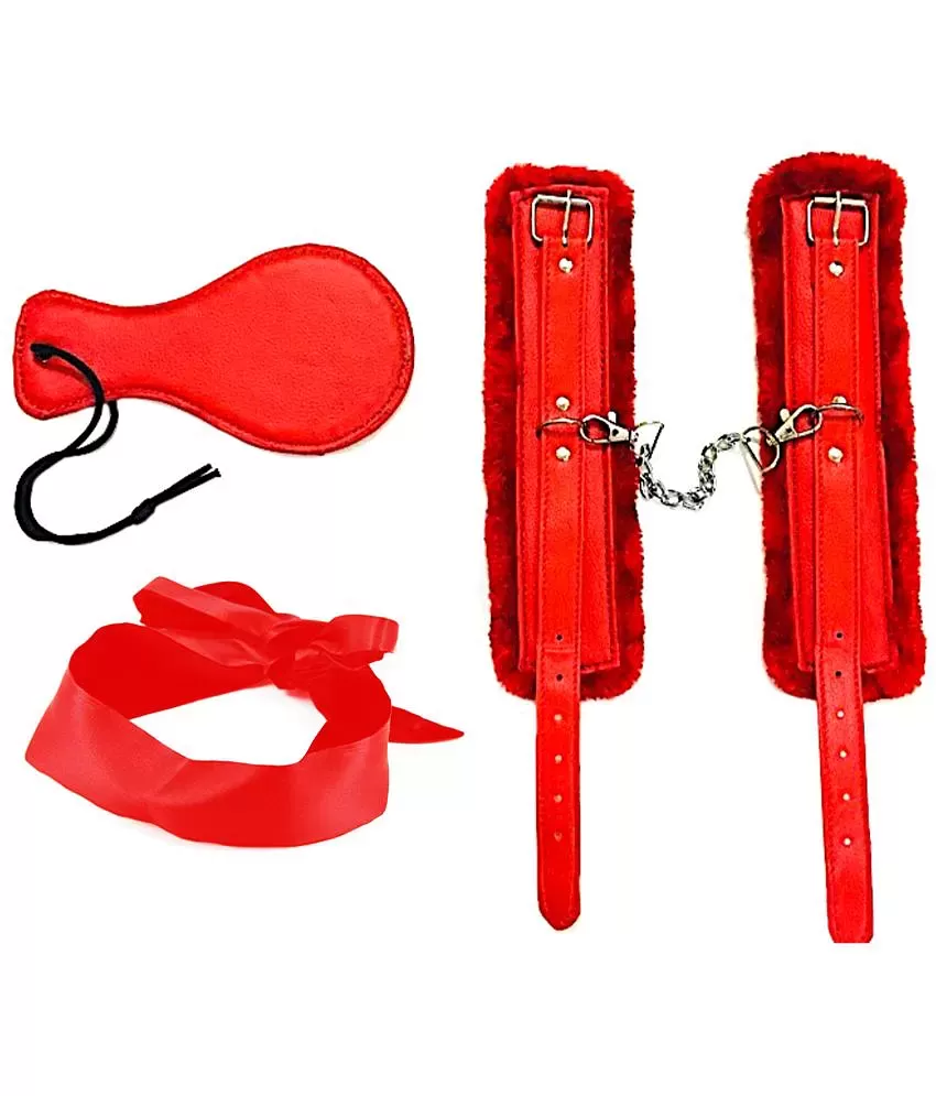 10 Piece BDSM Kit/ Handcuffs/ Nipple Clamps/ Blindfold/ Collar Red