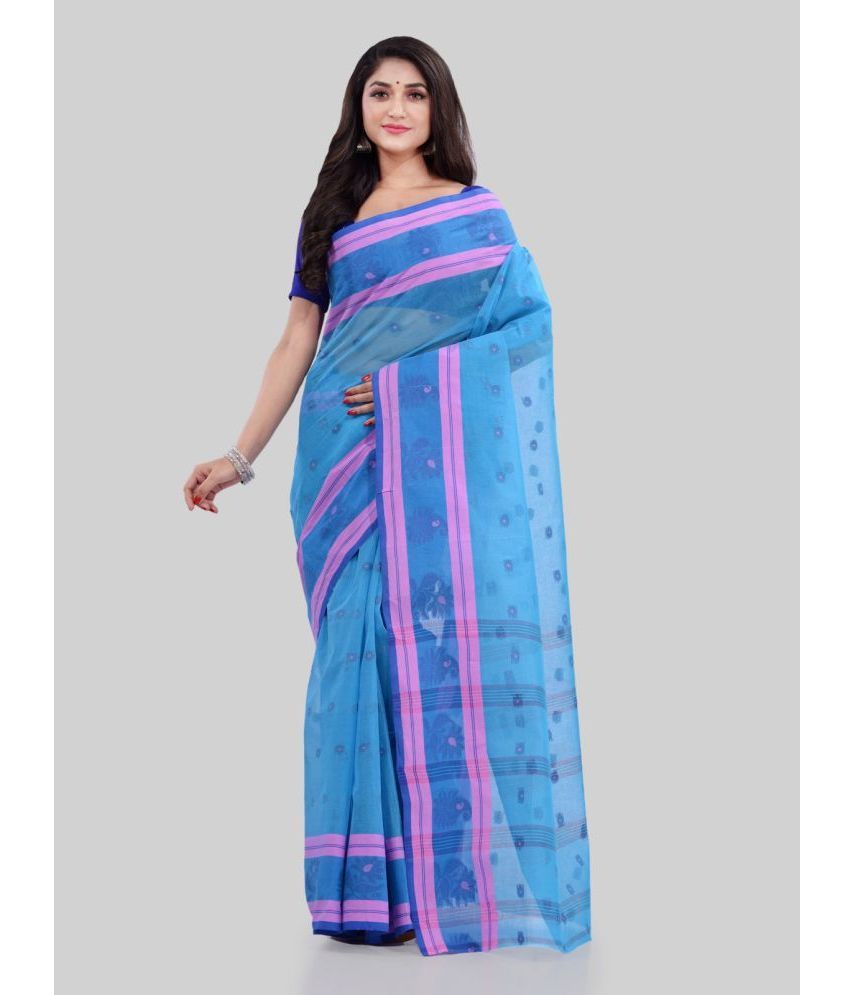     			Desh Bidesh - Blue Cotton Saree Without Blouse Piece ( Pack of 1 )