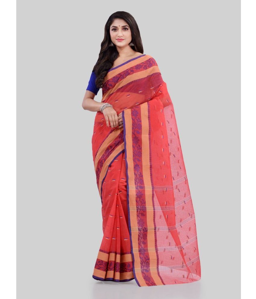     			Desh Bidesh - Red Cotton Saree Without Blouse Piece ( Pack of 1 )