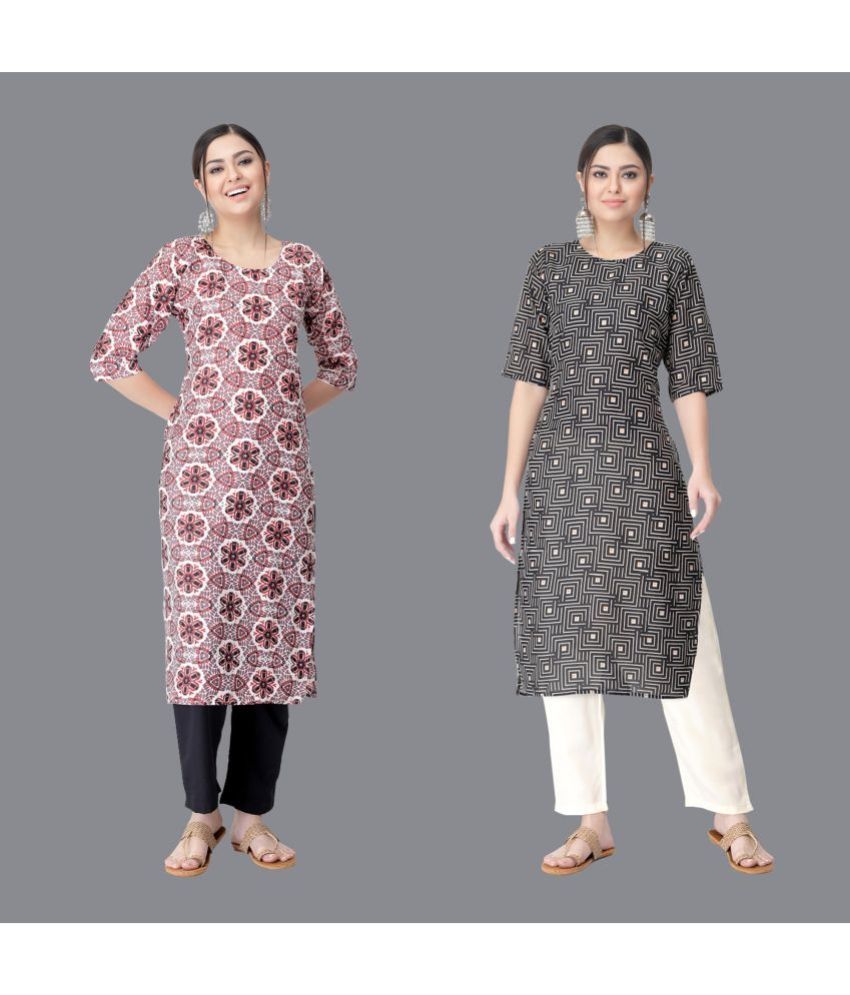     			Etnicbasket - Multicolor Crepe Women's Straight Kurti ( Pack of 2 )