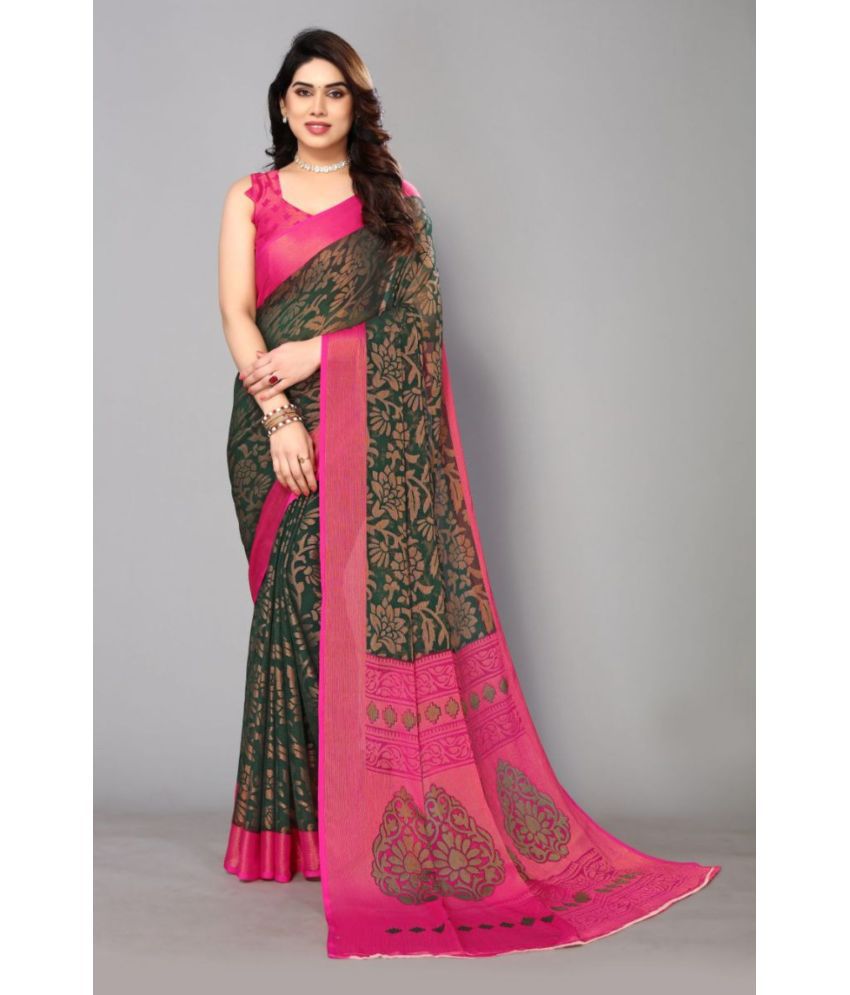     			FABMORA - Green Brasso Saree With Blouse Piece ( Pack of 1 )