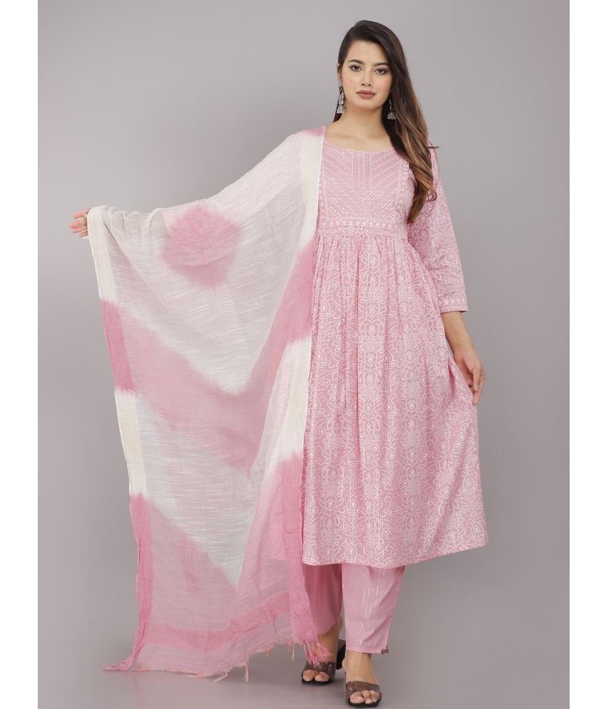     			JC4U - Pink Straight Cotton Blend Women's Stitched Salwar Suit ( Pack of 1 )