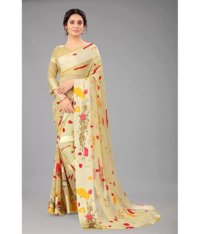     			Sanjana Silk - Cream Georgette Saree With Blouse Piece ( Pack of 1 )