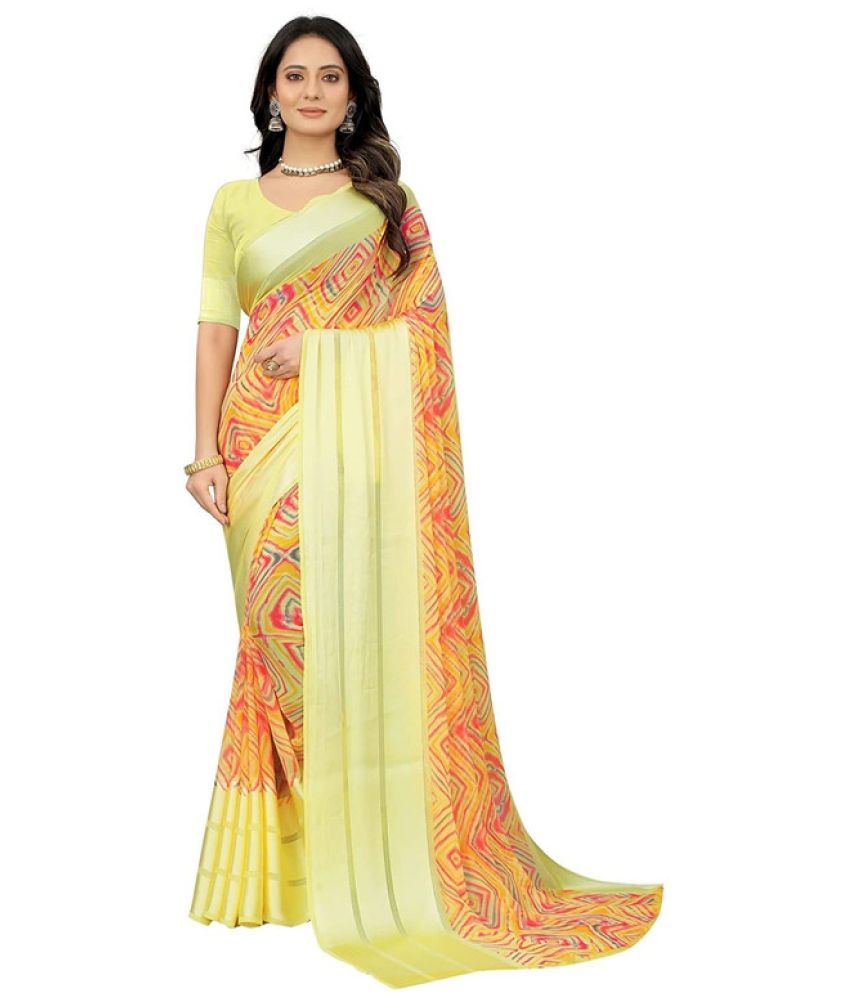     			Sanjana Silk - Yellow Georgette Saree With Blouse Piece ( Pack of 1 )