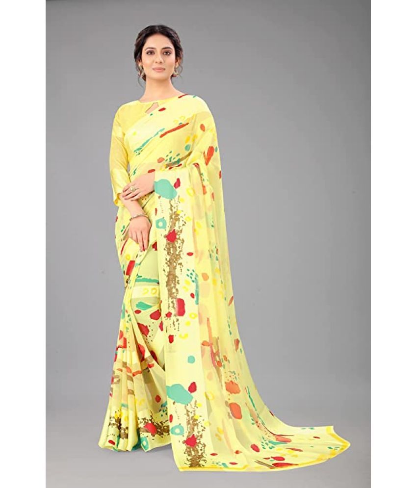     			Sanjana Silk - Yellow Georgette Saree With Blouse Piece ( Pack of 1 )