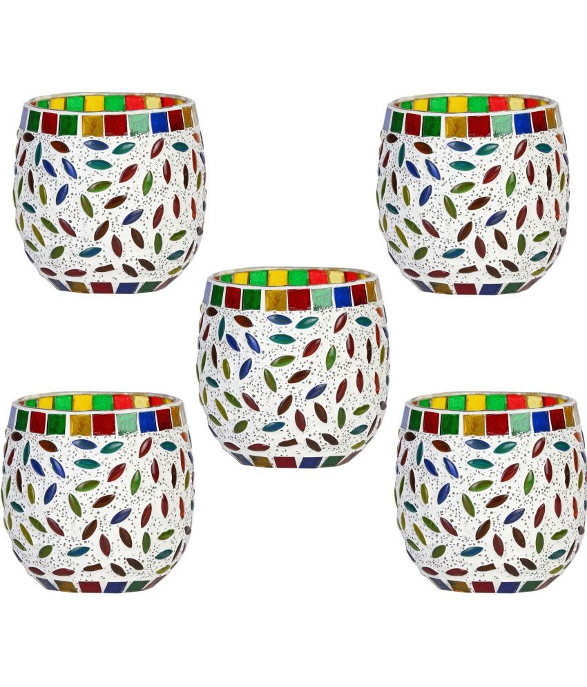     			Somil Multicolour Table Top Glass Tea Light Holder - Pack of 5