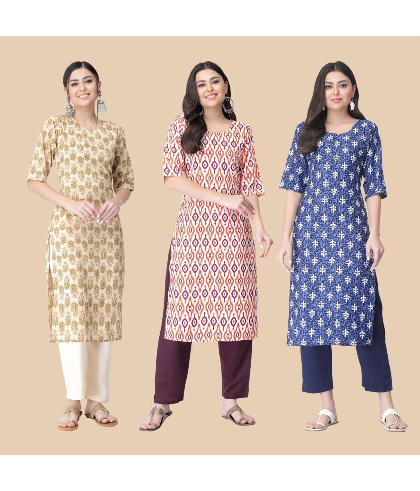     			1 Stop Fashion - Multicolor Crepe Women's Straight Kurti ( Pack of 3 )