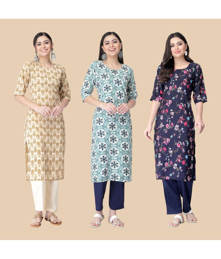     			1 Stop Fashion - Multicolor Crepe Women's Straight Kurti ( Pack of 3 )