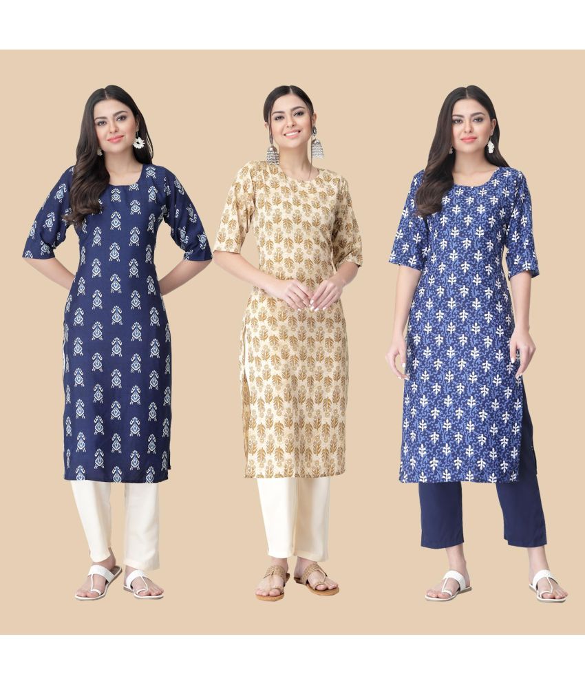     			1 Stop Fashion - Multicolor Crepe Women's Straight Kurti ( Pack of 3 )