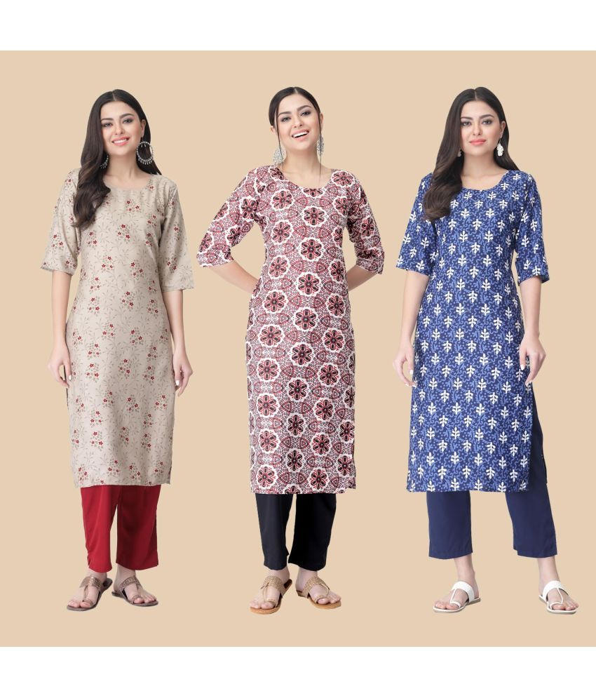     			1 Stop Fashion - Multicolor Crepe Women's Straight Kurti ( Pack of 3 )