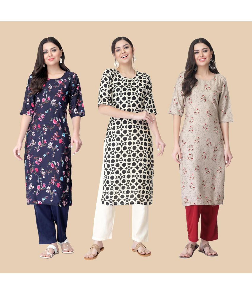     			1 Stop Fashion - Multicolor Crepe Women's Straight Kurti ( Pack of 3 )