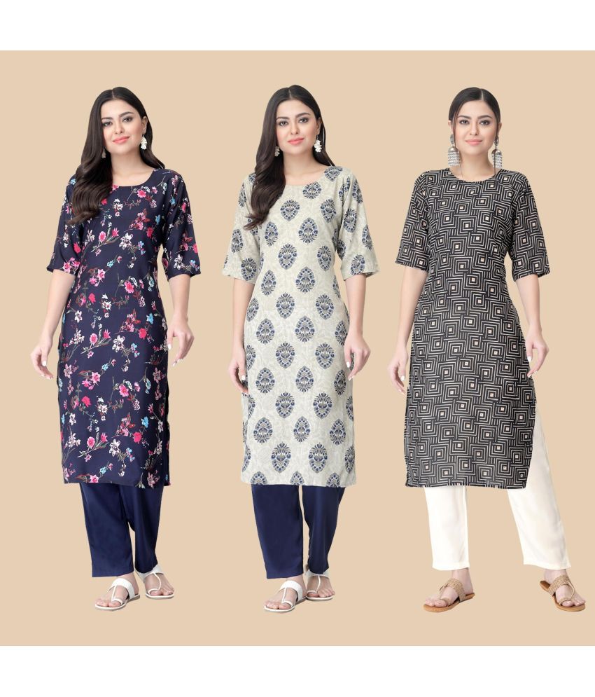     			1 Stop Fashion - Multicolor Crepe Women's Straight Kurti ( Pack of 3 )