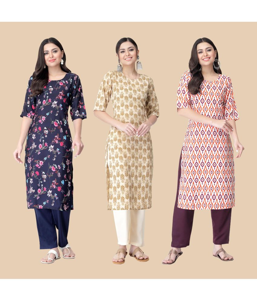     			1 Stop Fashion - Multicolor Crepe Women's Straight Kurti ( Pack of 3 )