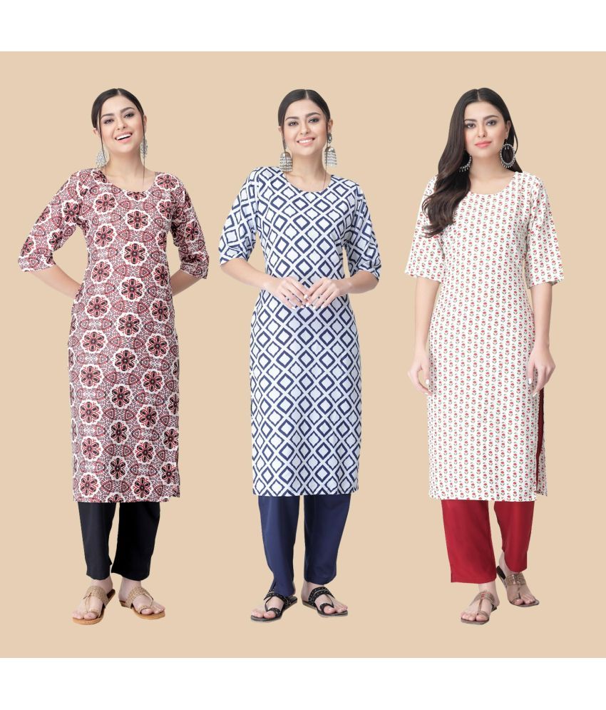     			1 Stop Fashion - Multicolor Crepe Women's Straight Kurti ( Pack of 3 )