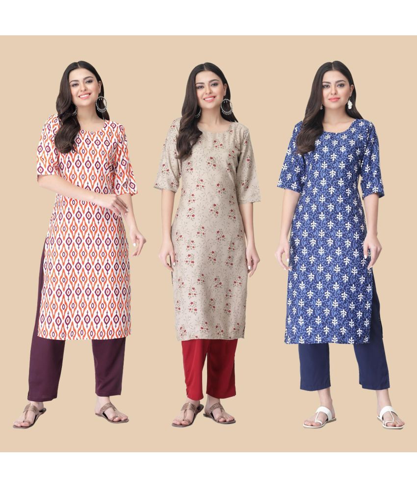     			1 Stop Fashion - Multicolor Crepe Women's Straight Kurti ( Pack of 3 )