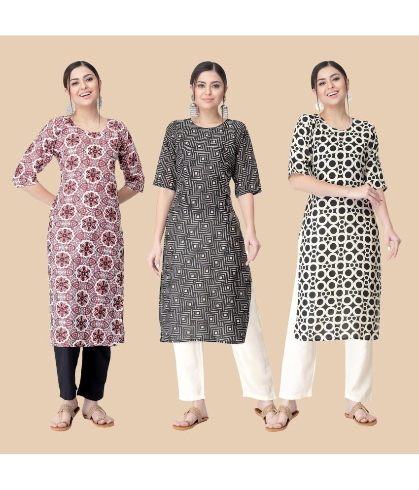     			1 Stop Fashion - Multicolor Crepe Women's Straight Kurti ( Pack of 3 )