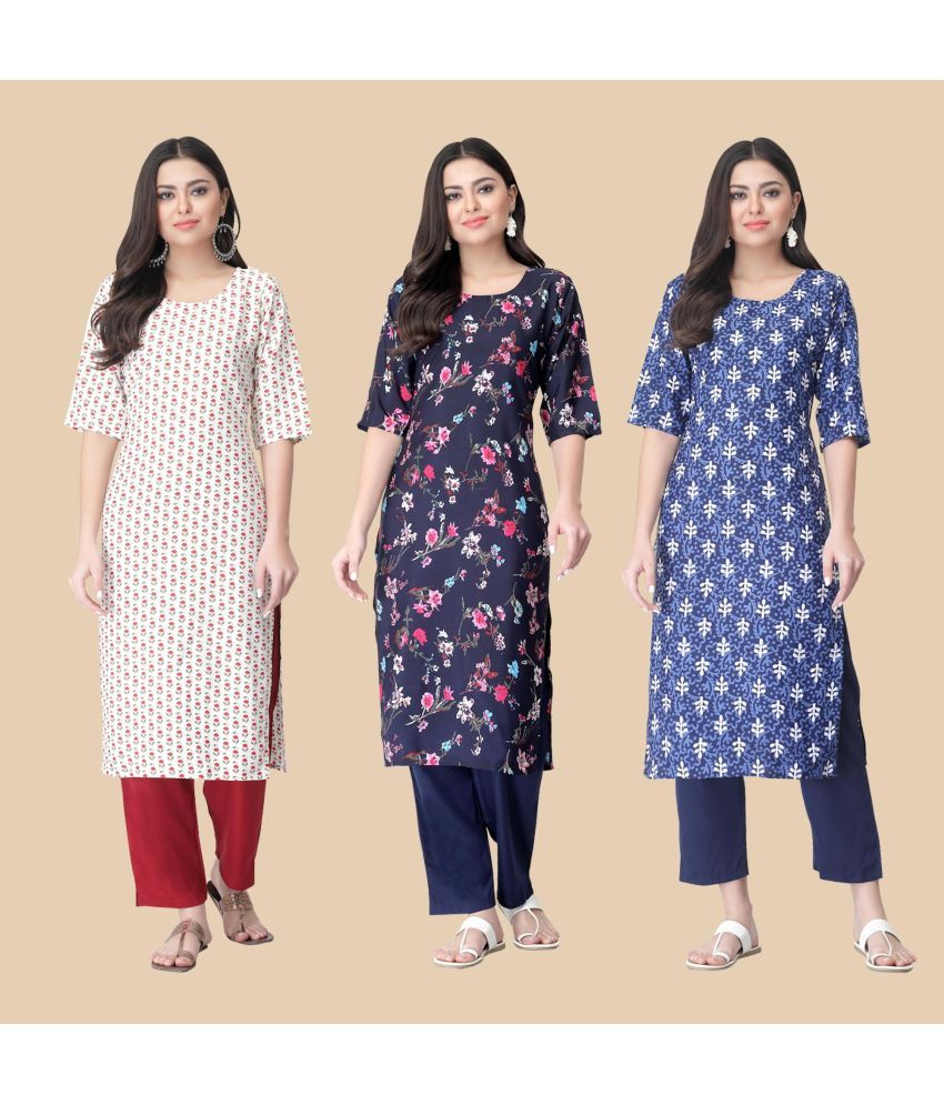     			1 Stop Fashion - Multicolor Crepe Women's Straight Kurti ( Pack of 3 )