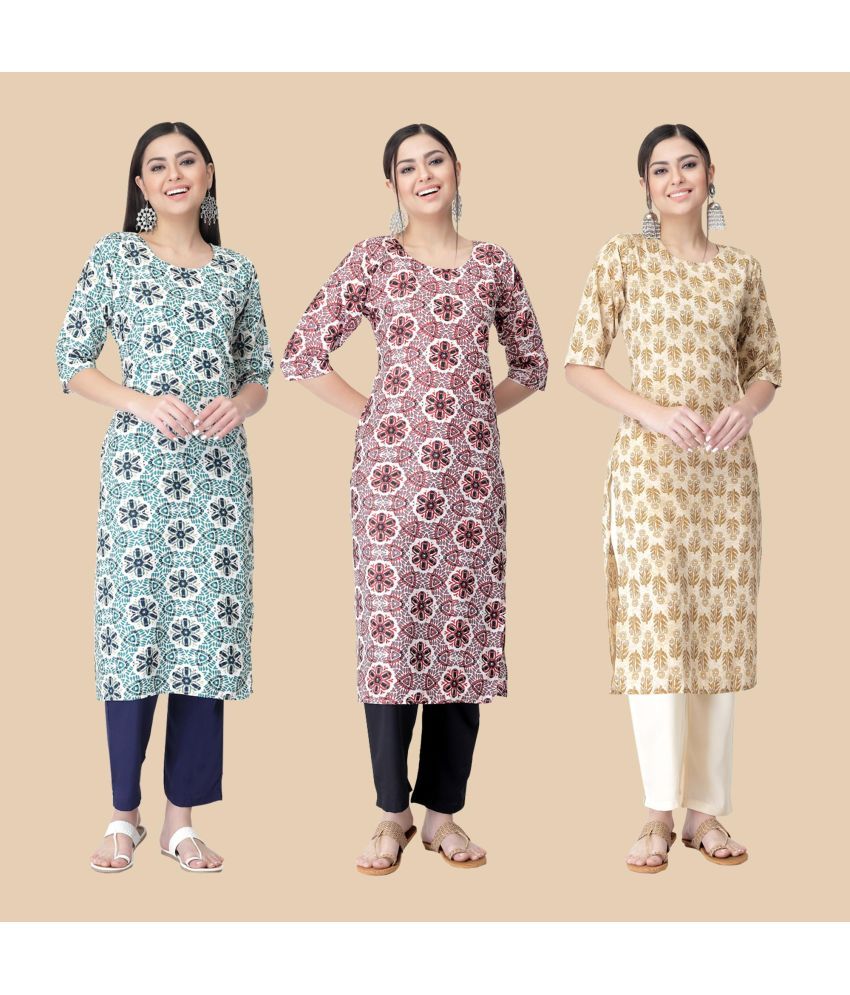     			1 Stop Fashion - Multicolor Crepe Women's Straight Kurti ( Pack of 3 )