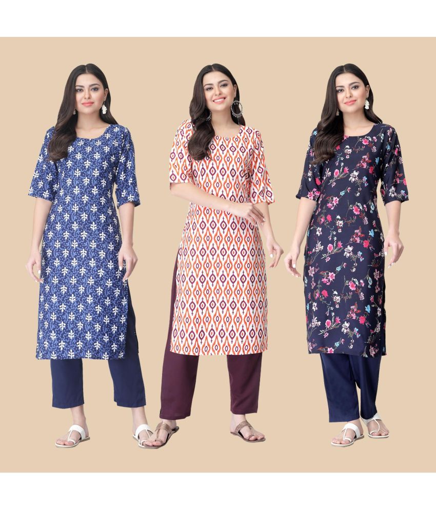     			1 Stop Fashion - Multicolor Crepe Women's Straight Kurti ( Pack of 3 )